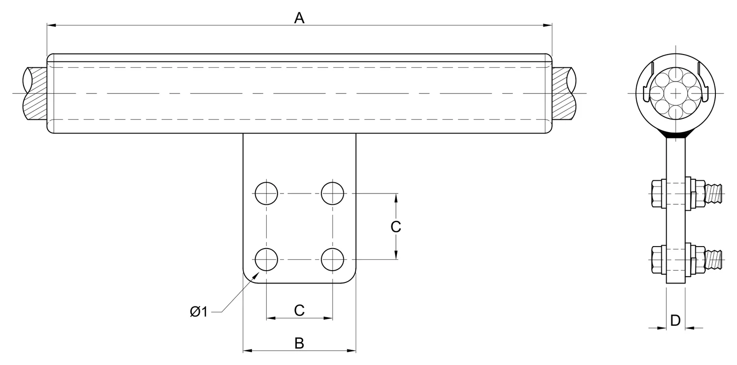 Plano 2D — Conector "T" a compresion para cable 477-795-900-1113 ACSR/AS a placa 4N tapa deslizable
