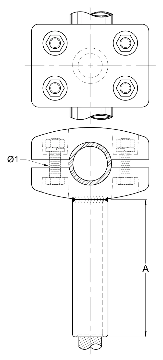 Plano 2D — Conector derivador un tubo IPS a unión compresión cable 1113 ACSR/AS EAT