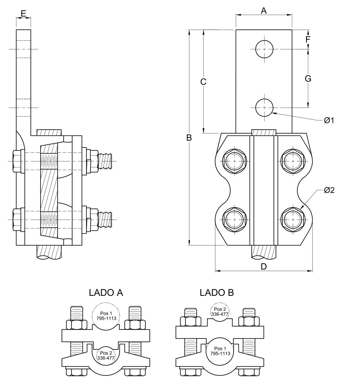 Plano 2D — Conector mecánico terminal zapata 2 NEMA
