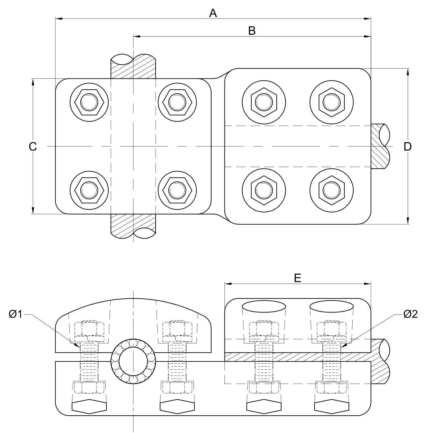 Plano 2D — Conector "T" mecánico cables 1113 ACSR/AS EAT