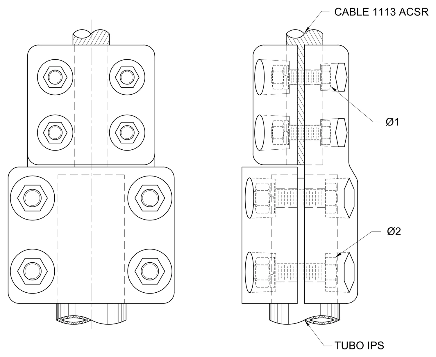 Plano 2D — Reductor mecánico recto tubo 2 1/2" IPS a cable 1113 ACSR/AS EAT