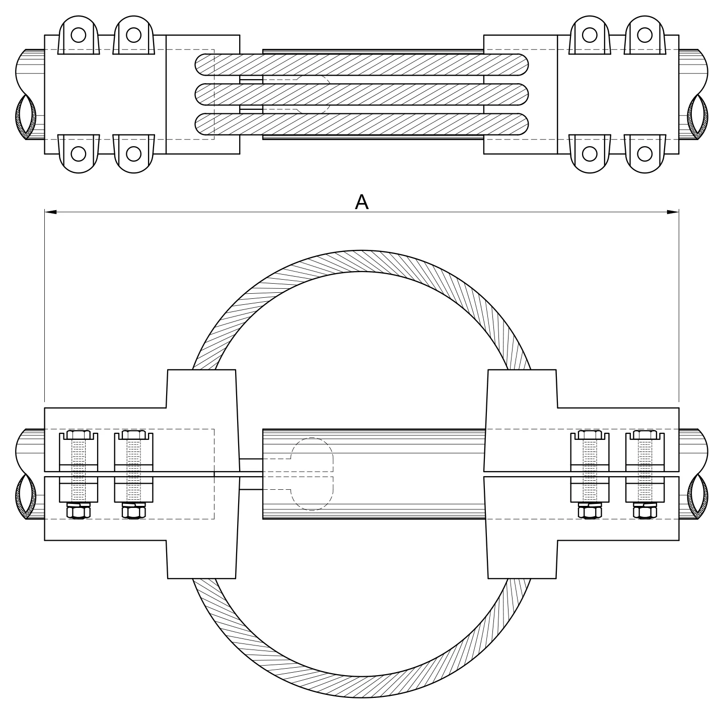 Plano 2D — Conector mecánico expansión tubo-tubo IPS