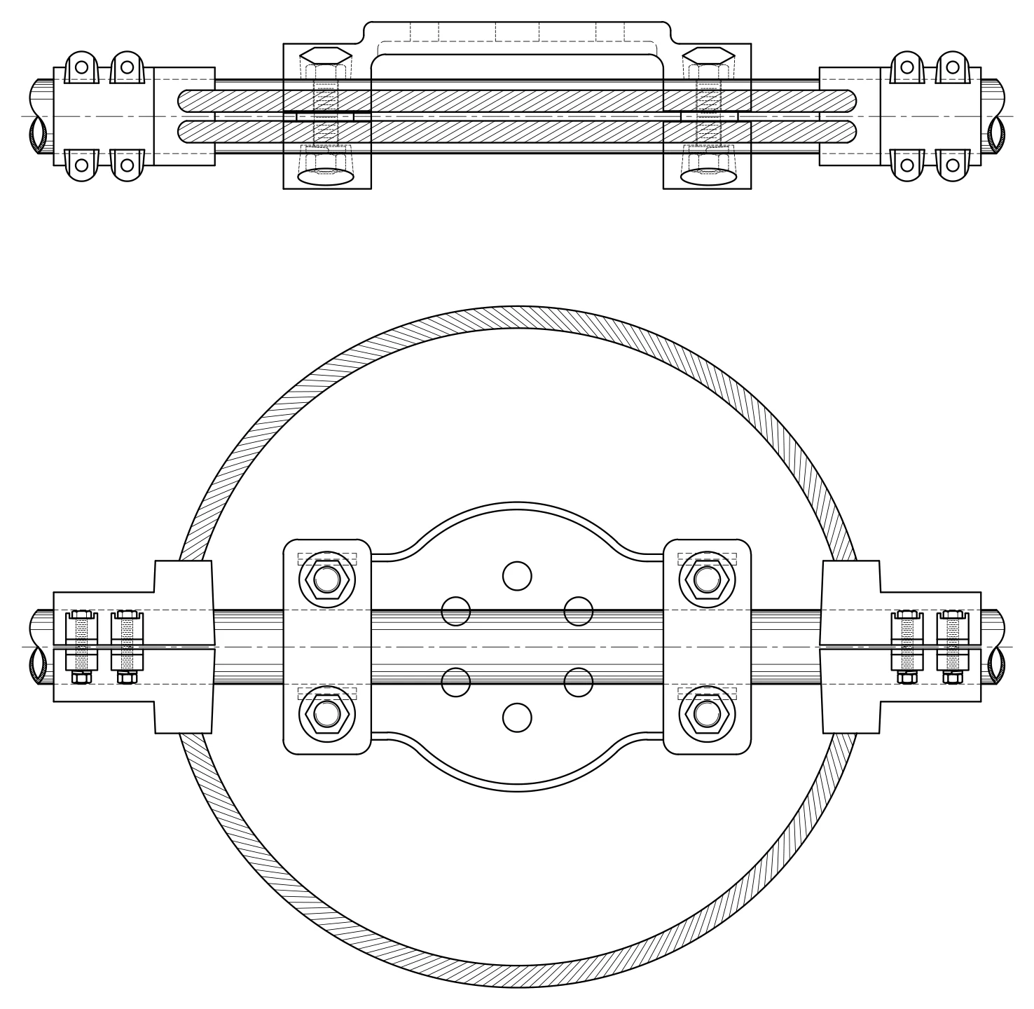 Plano 2D — Conector soporte mecánico expansión tubo-tubo IPS a base aislador de 5"