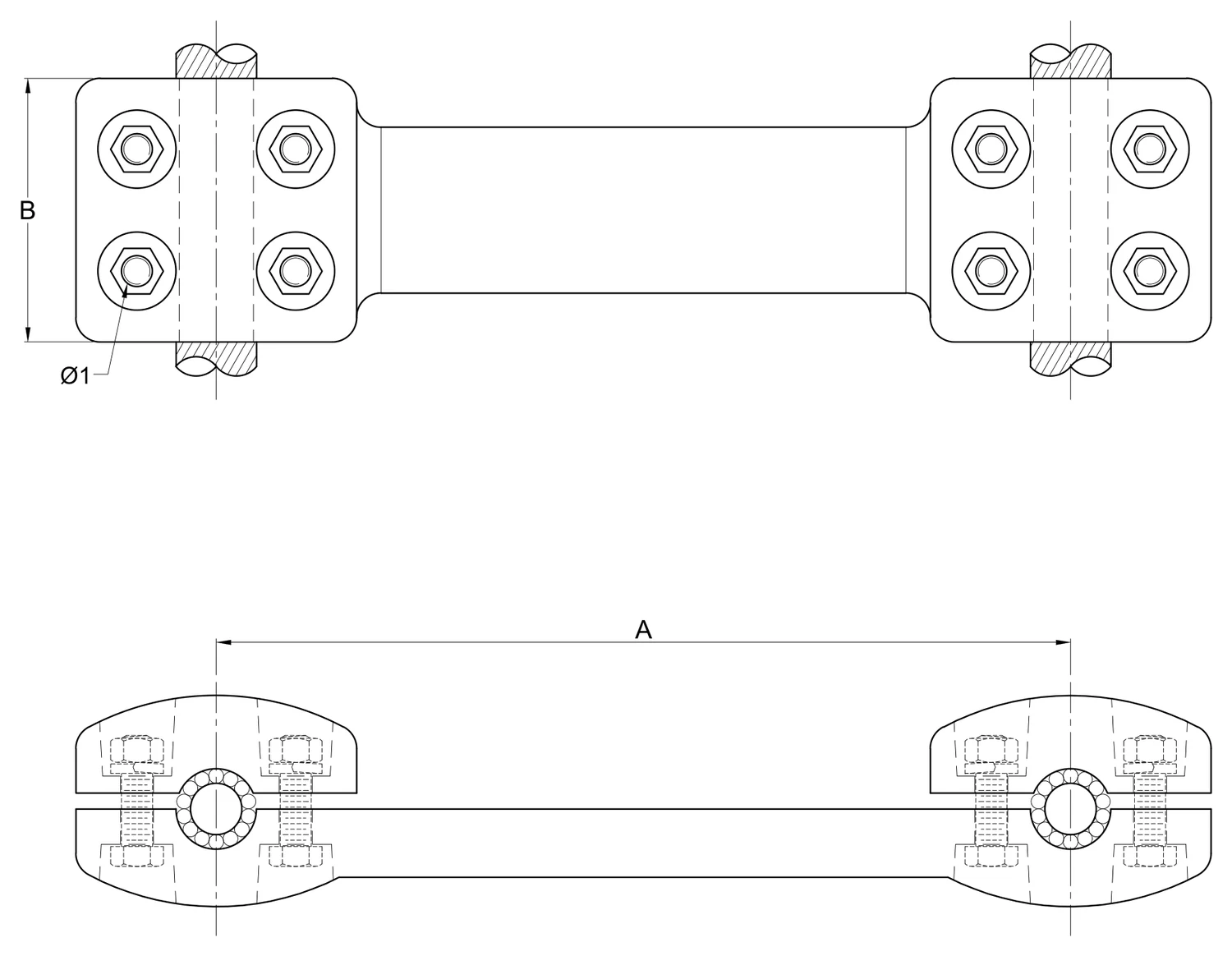 Plano 2D — Conector separador mecánico 200-450 mm cable 1113 ACSS 400 KV Alta Temperatura