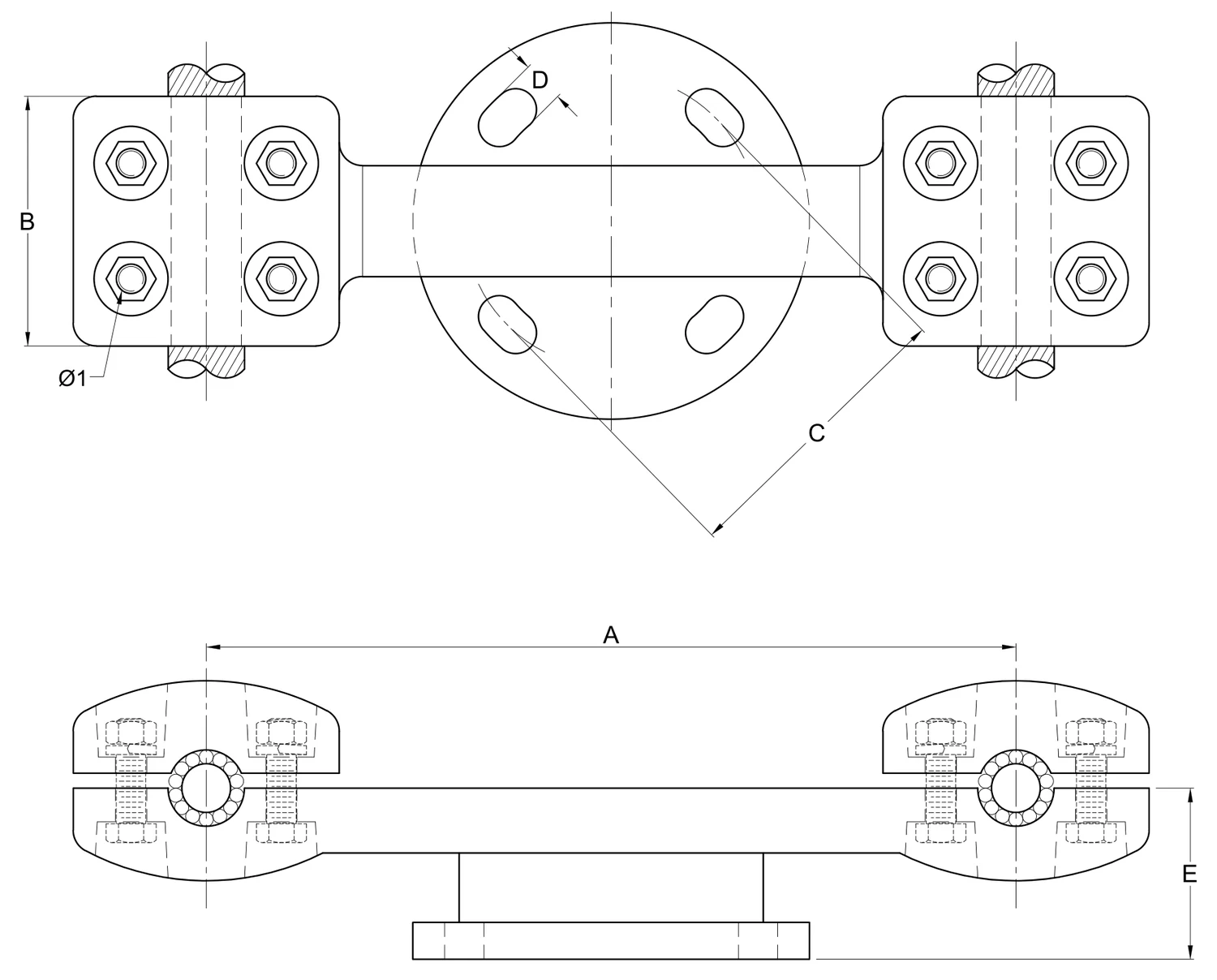 Plano 2D — Separador mecanico 200-450 mm cable 1113 ACSS base tipo aislador 5" 400 KV Alta Temperatura