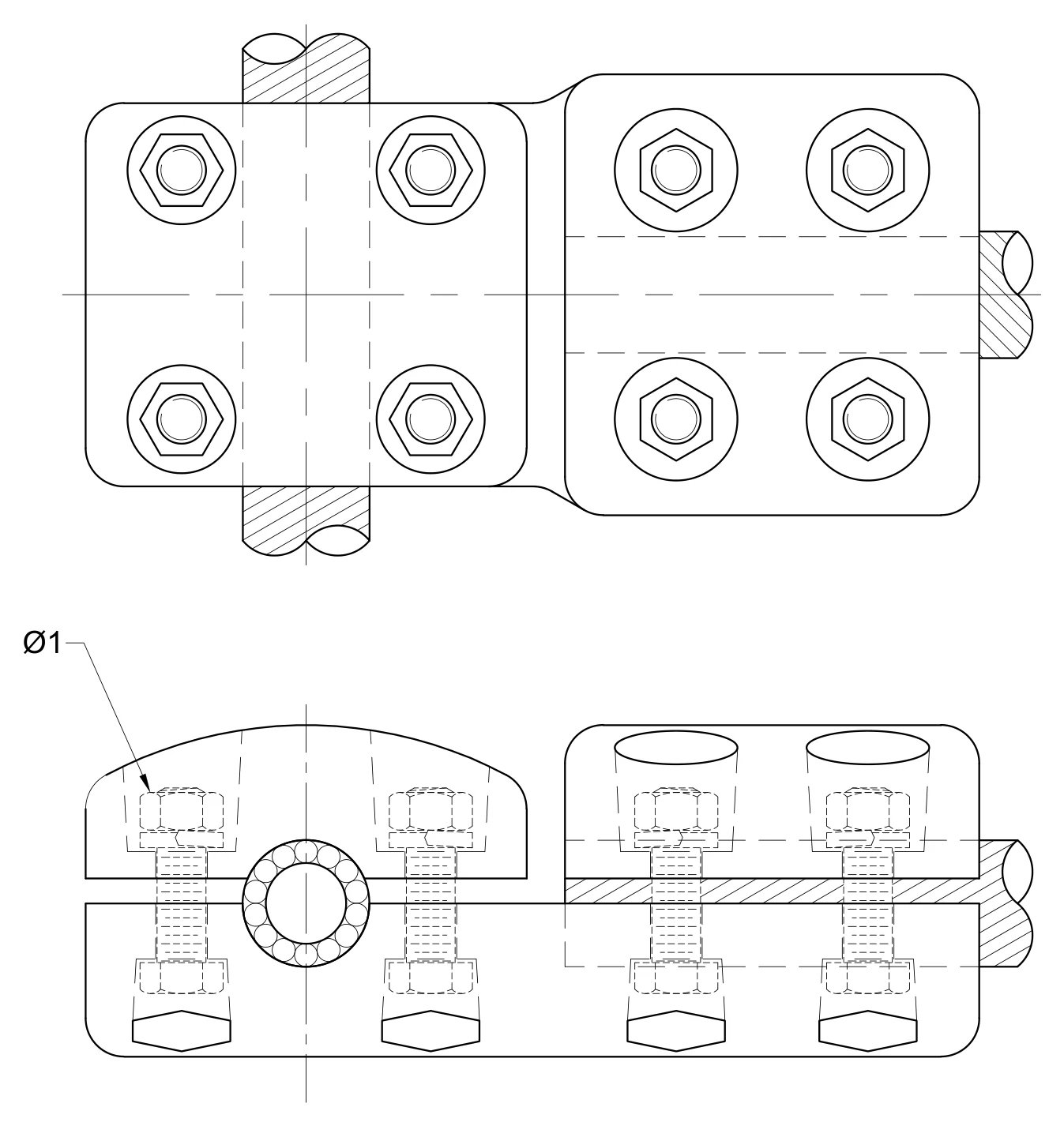 Plano 2D — Conector mecánico tipo "T" cable 1113 ACSS EAT Alta Temperatura