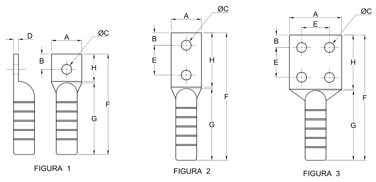 Plano 2D — Conector zapata a compresión de aluminio
