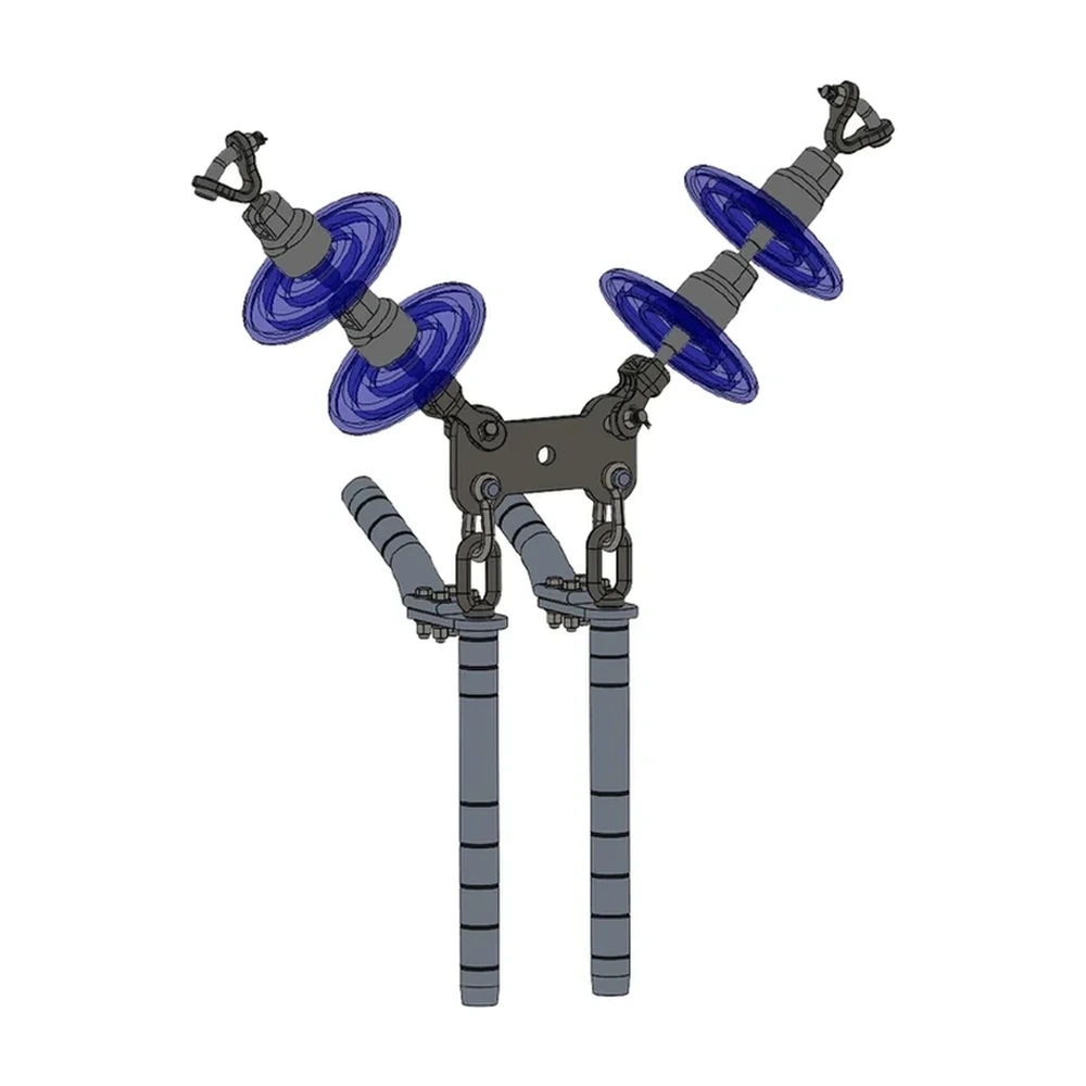 Conjunto de tensión en "V" 2 C/F con doble cadena de aisladores, Yugo rectangular conductores 477, 795, 900, 1113 ACSR, 115-230 KV