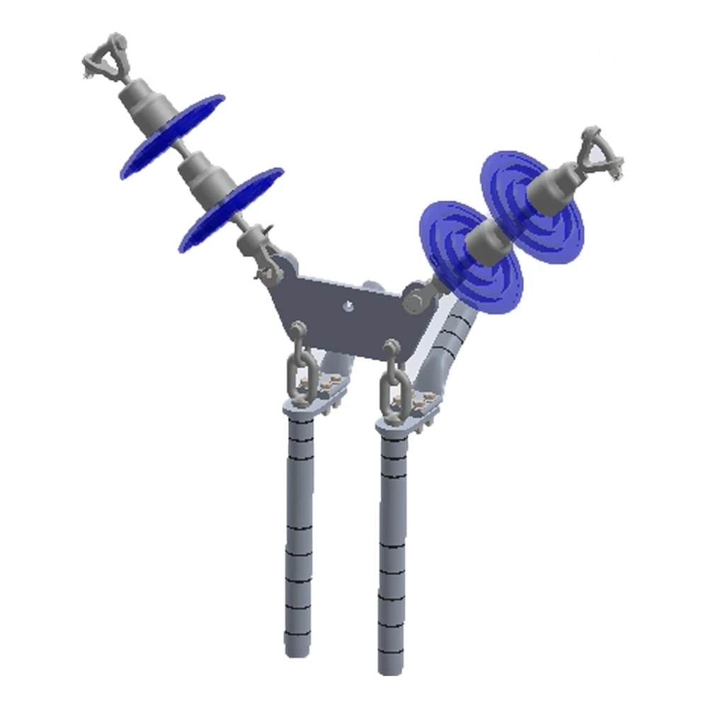 Conjunto de tensión en "V" 2 C/F con doble cadena de aisladores, Yugo trapezoidal conductores 477, 795, 900, 1113 ACSR, 115-230 KV