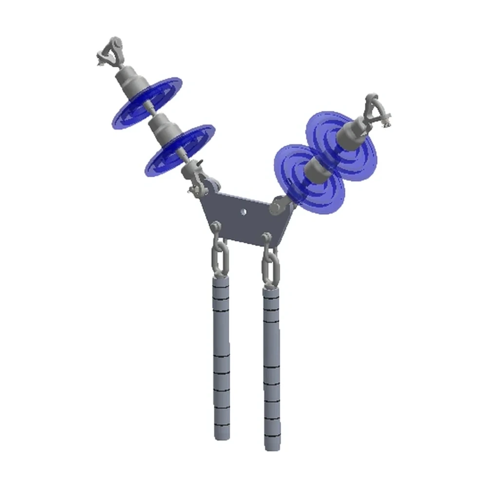 Conjunto de remate ciego en "V" 2 C/F con doble cadena de aisladores, Yugo trapezoidal conductores 477-795-900-1113 ACSR, 115-230 KV