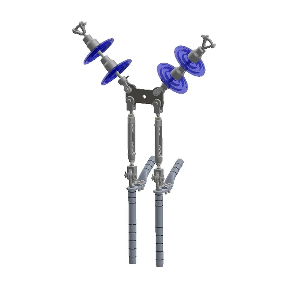 Conjunto de tensión en "V" 2 C/F con doble cadena de aisladores con tensores, Yugo rectangular conductores 477, 795, 900, 1113 ACSR, 115-230 KV