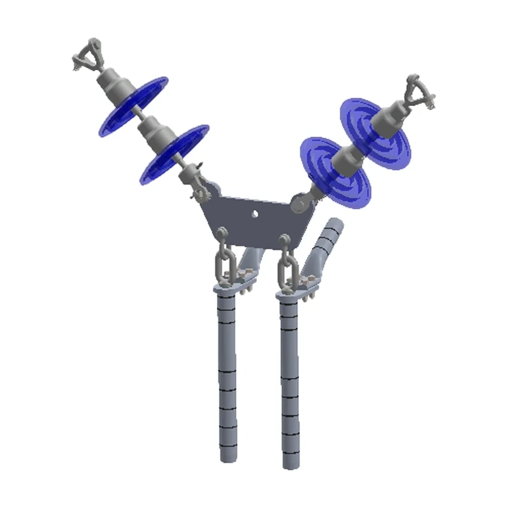 Conjunto de tensión en "V" 2 C/F con doble cadena de aisladores, Yugo trapezoidal conductor 1113 ACSS, 230 KV (alta temperatura)