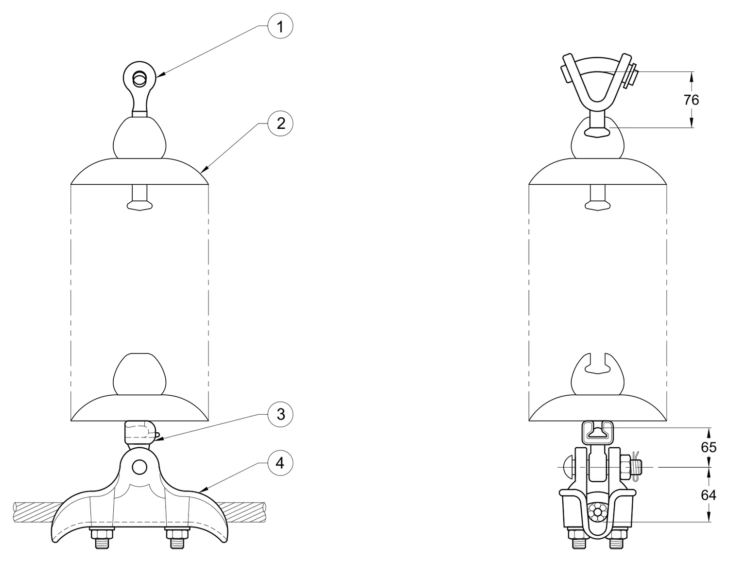Plano 2D — Conjunto de suspensión vertical 1 C/F 266-477 ACSR 115-161 KV