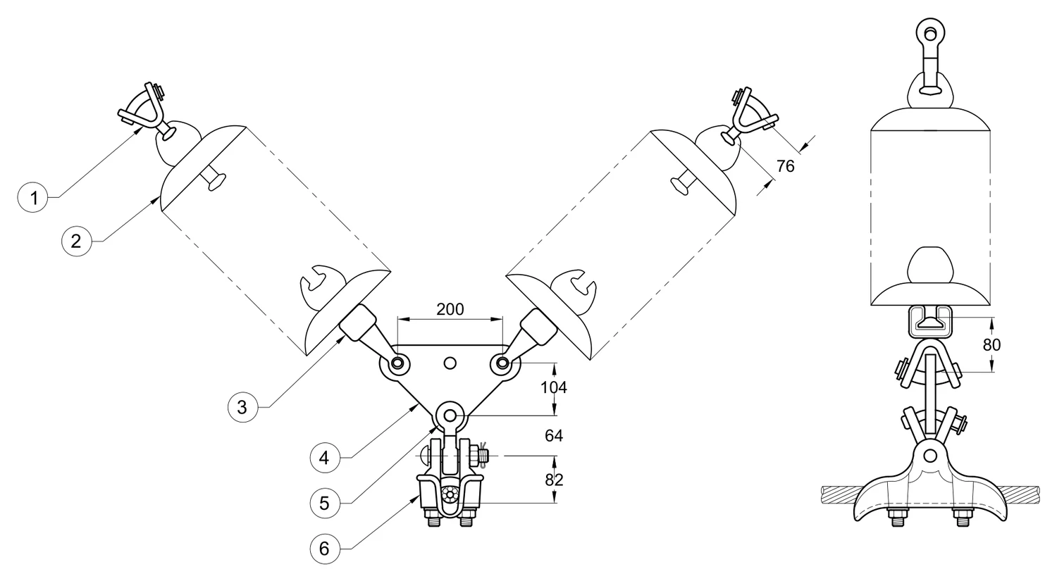 Plano 2D — Conjunto de suspensión en "V" 1 C/F 266-477 ACSR 115-161 KV