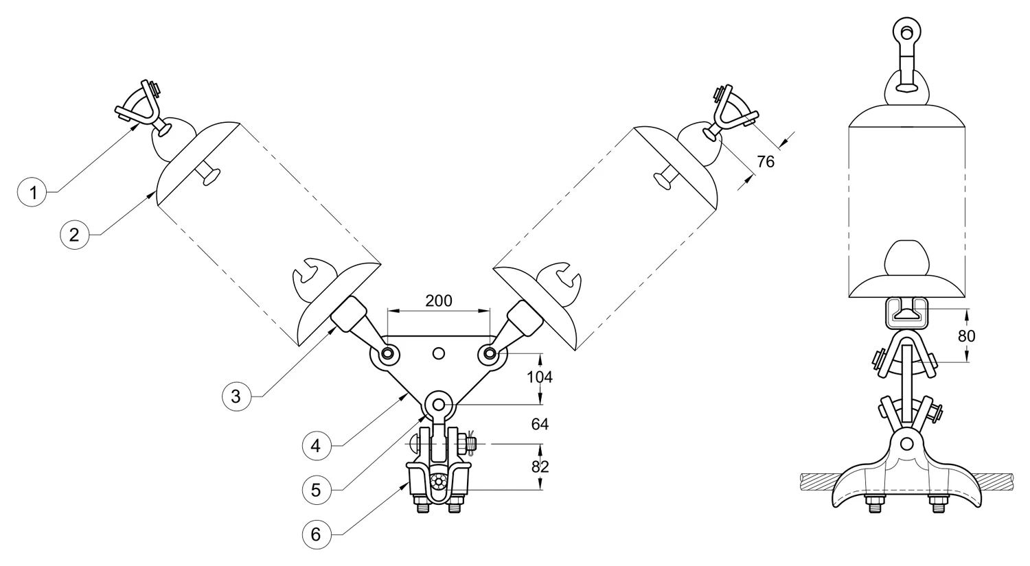 Plano 2D — Conjunto de suspensión en "V" 1 C/F 795-1113 ACSR 230 KV