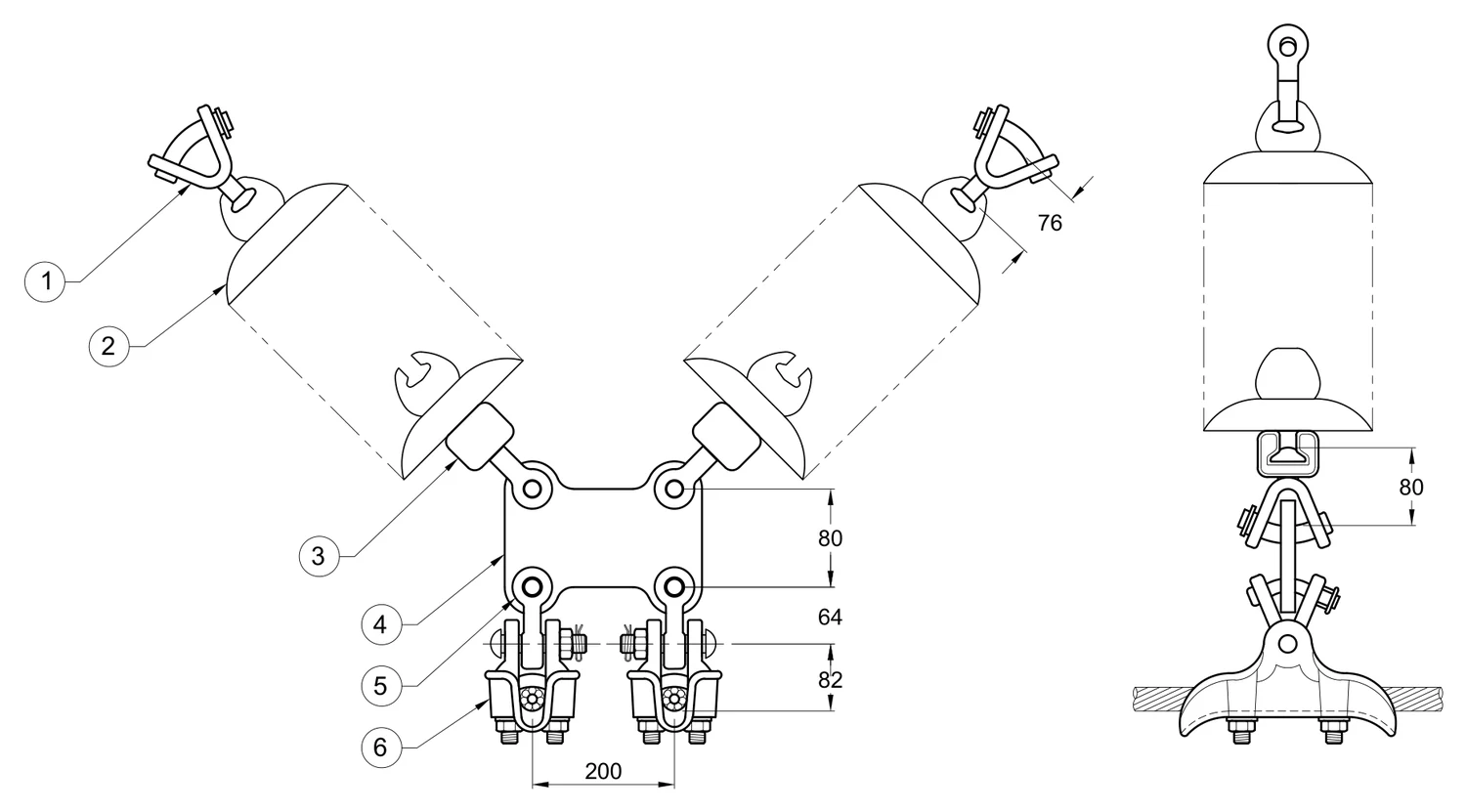 Plano 2D — Conjunto de suspensión en "V" 2 C/F 795 1113 ACSR 115-230 KV Yugo rectangular