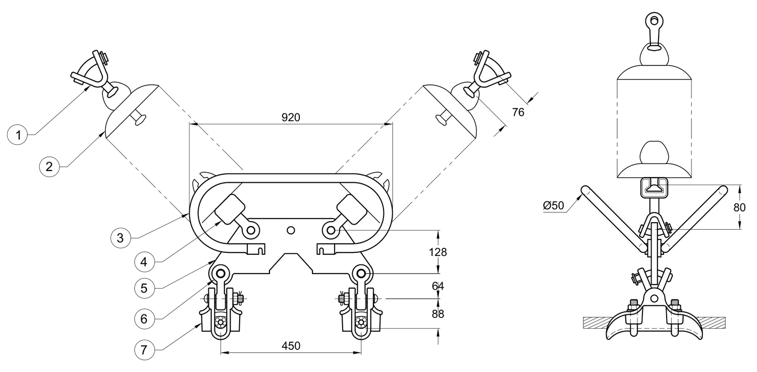 Plano 2D — Conjunto de suspensión en "V" 2 C/F 1113 ACSR 400 KV