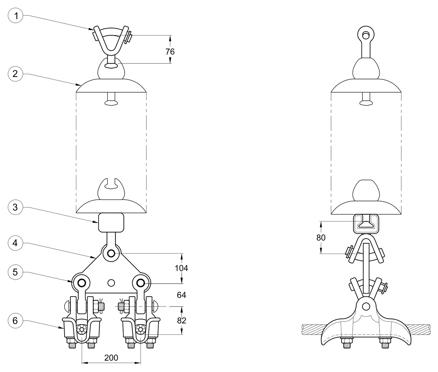 Plano 2D — Conjunto de suspensión vertical 2 C/F 795-1113 ACSR 115-230 KV