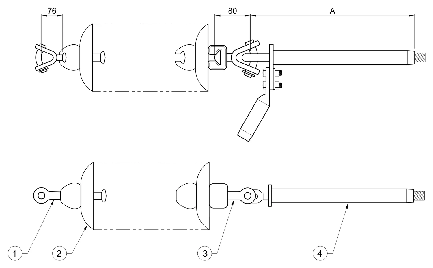 Plano 2D — Conjunto de tensión 1 C/F con una cadena de aisladores conductores 477-795-900-1113, 115-161 KV