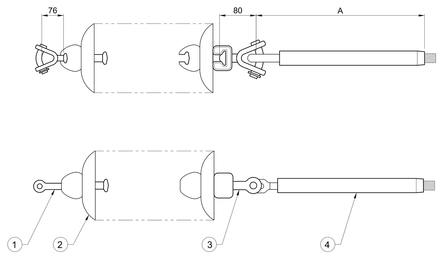 Plano 2D — Conjunto de remate ciego 1 C/F con una cadena de aisladores conductores 477, 795, 900, 1113 ACSR, 115-161 KV