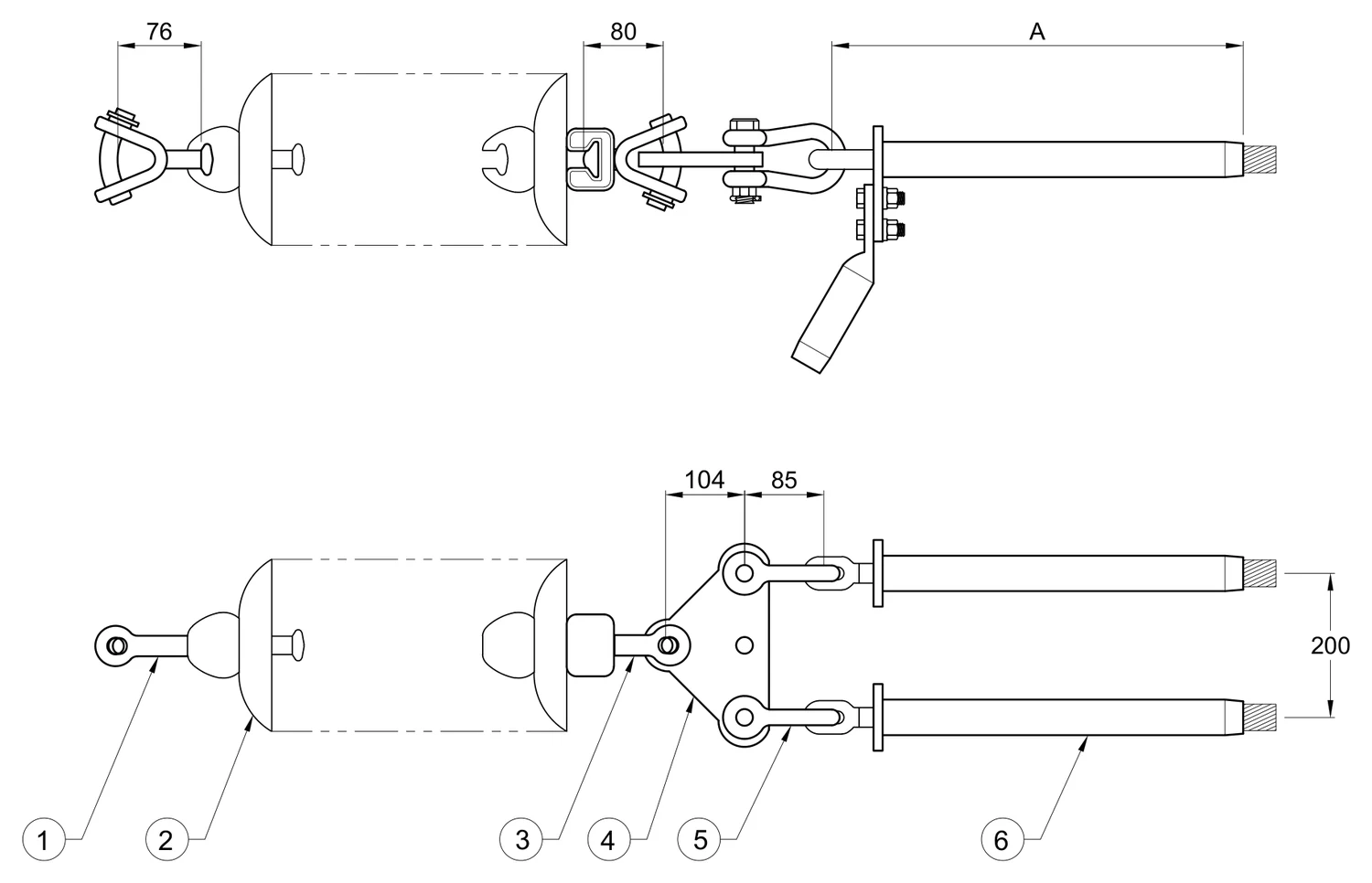Plano 2D — Conjunto de tensión 2 C/F con una cadena de aisladores conductores 477, 795, 900, 1113 ACSR, 115-230 KV