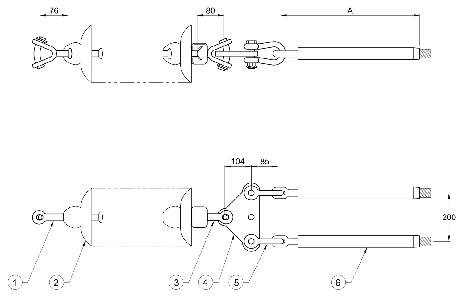 Plano 2D — Conjunto de remate ciego 2 C/F con una cadena de aisladores conductores 477, 795, 900, 1113 ACSR, 115-230 KV