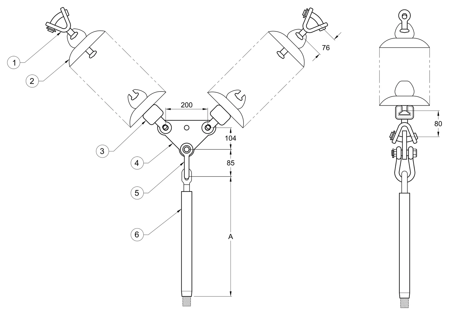 Plano 2D — Conjunto de remate ciego en "V" 1 C/F con doble cadena de aisladores, conductores 477-795-900-1113 ACSR, 115-230 KV
