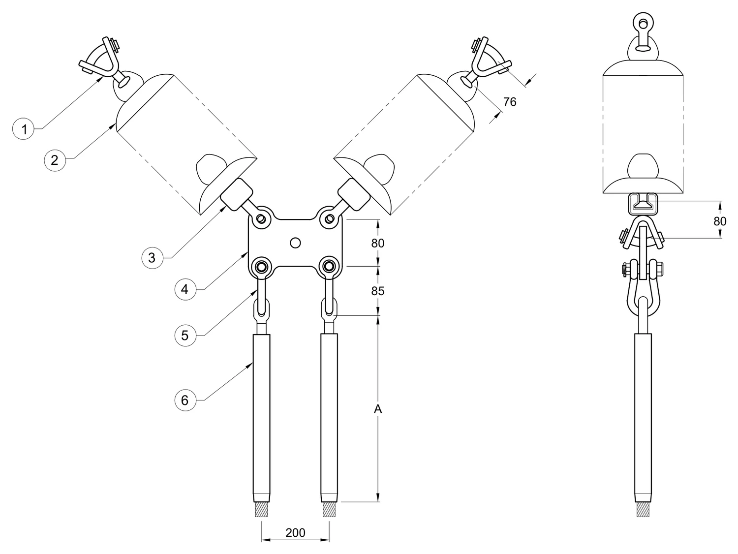 Plano 2D — Conjunto de remate ciego en "V" 2 C/F con doble cadena de aisladores, Yugo rectangular conductores 477-795-900-1113 ACSR, 115-230 KV