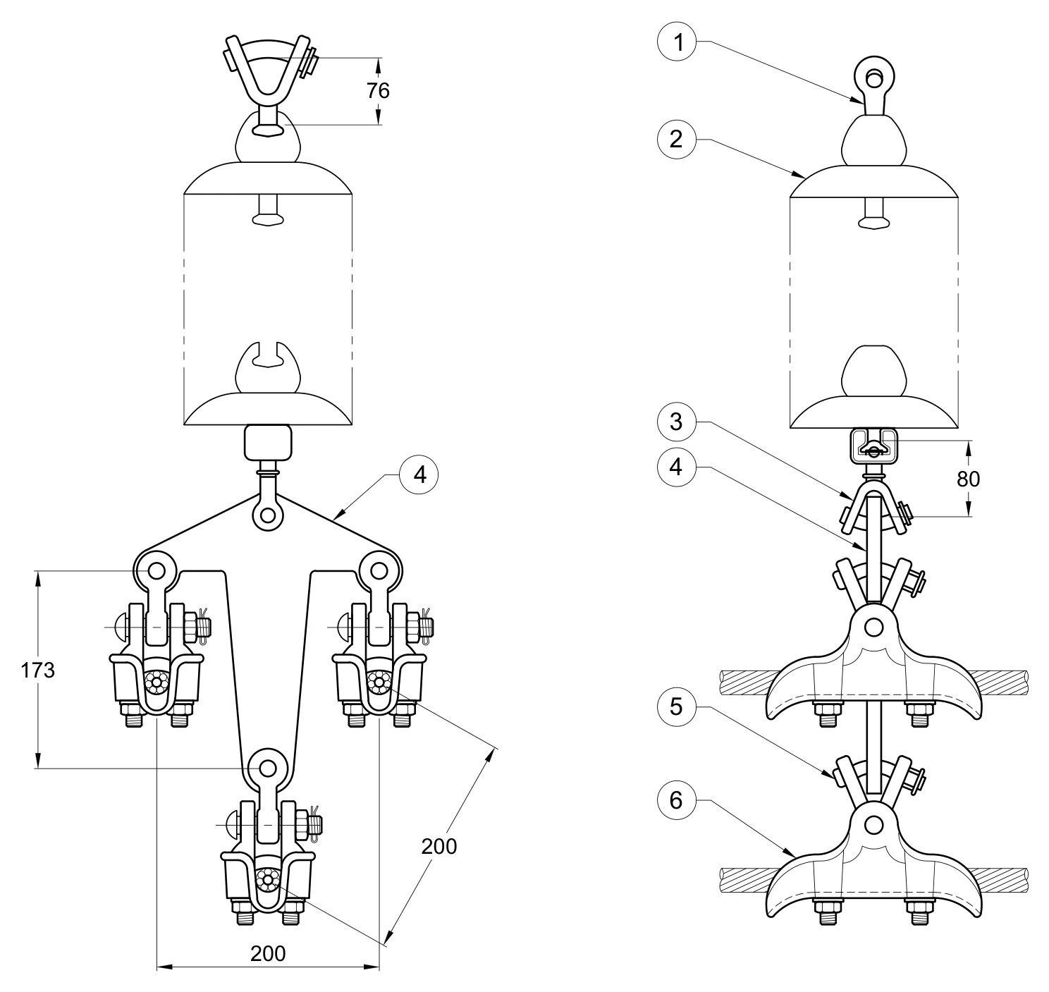 Plano 2D — Conjunto de suspensión vertical "I" 3 C/F 1113 ACSR, 230 KV