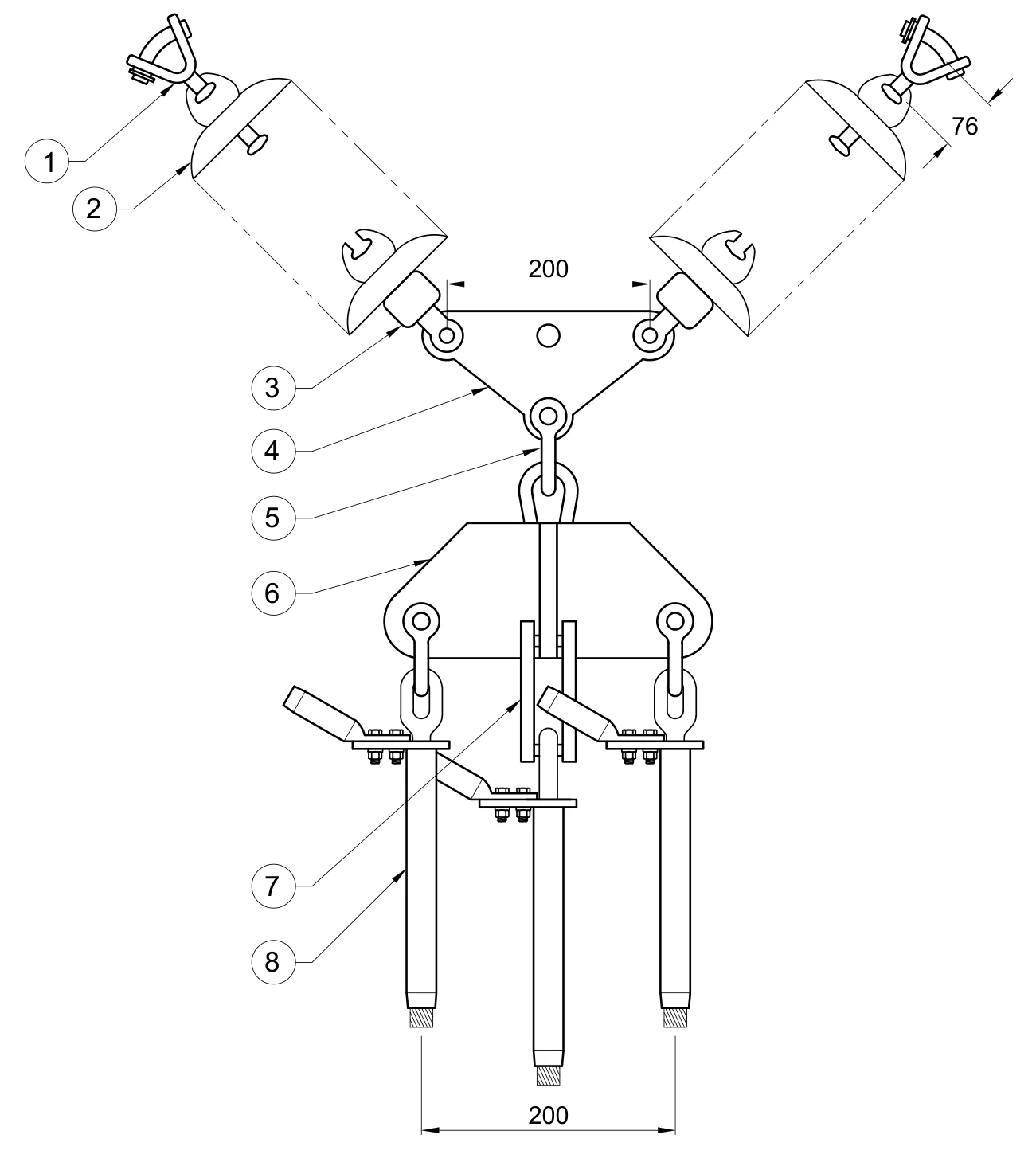 Plano 2D — Conjunto de tensión en "V" 3 C/F 1113 ACSR, 230 KV