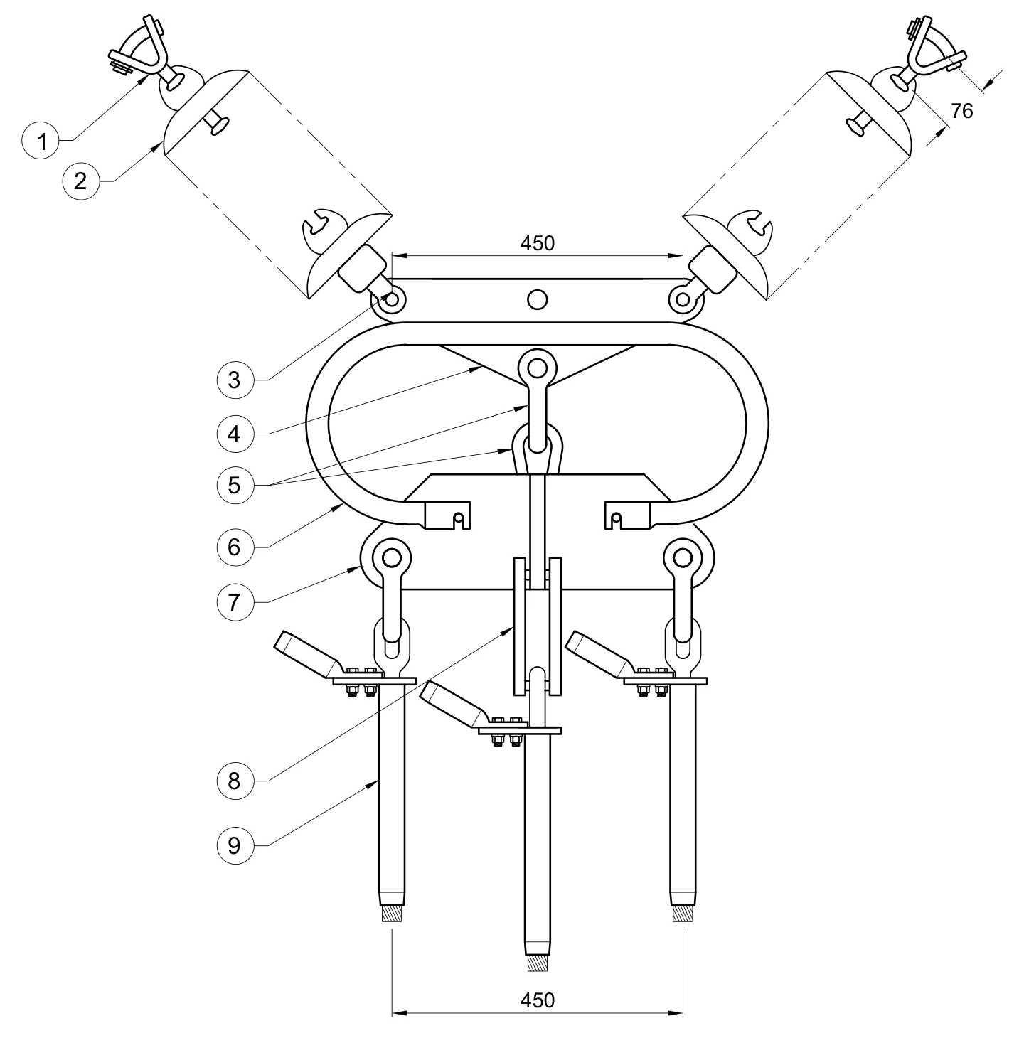 Plano 2D — Conjunto de tensión en "V" 3 C/F 1113 ACSR, 400 KV