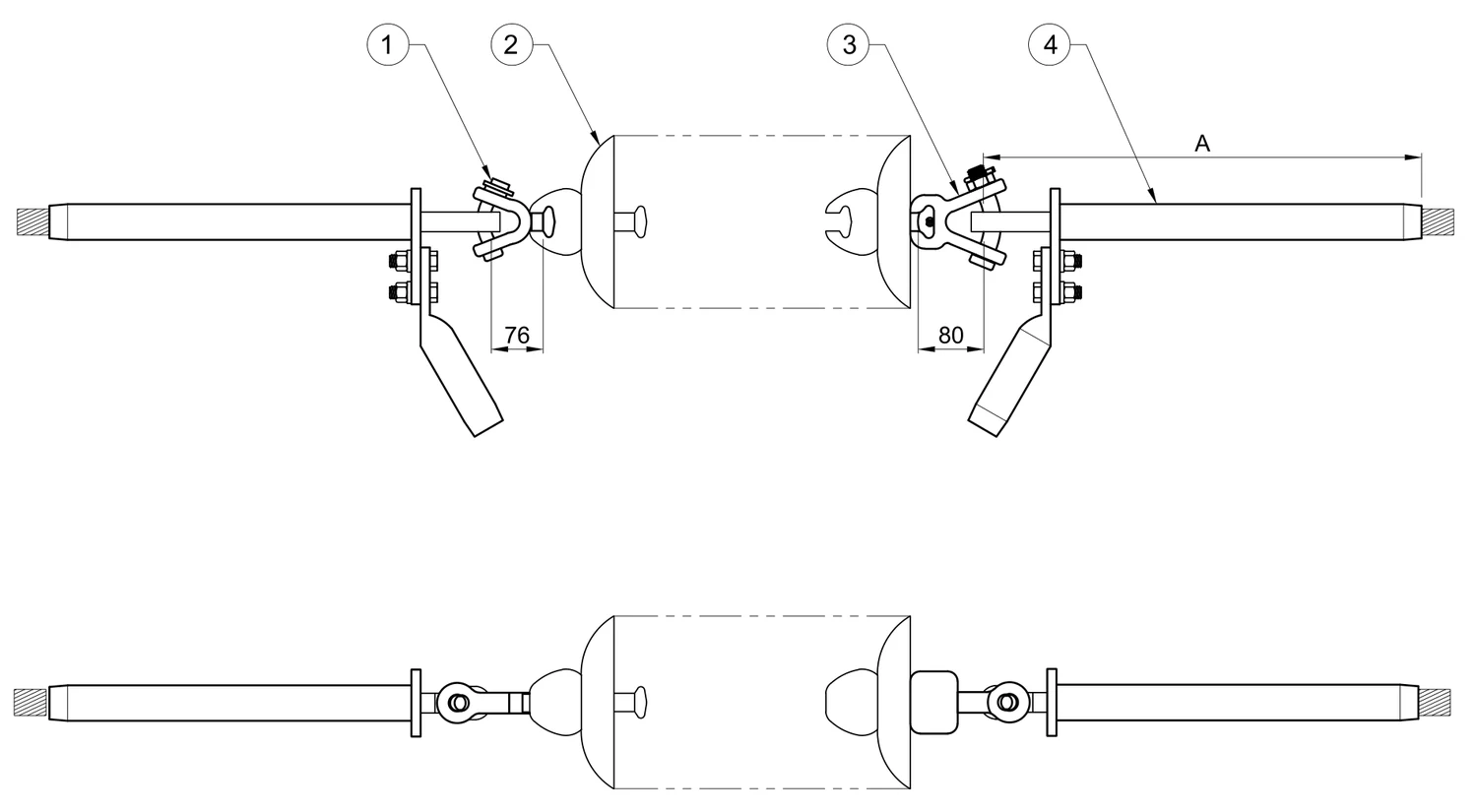 Plano 2D — Conjunto de seccionamiento 1 C/F con una cadena de aisladores, conductores 477, 795, 900, 1113 ACSR, 115-230 KV