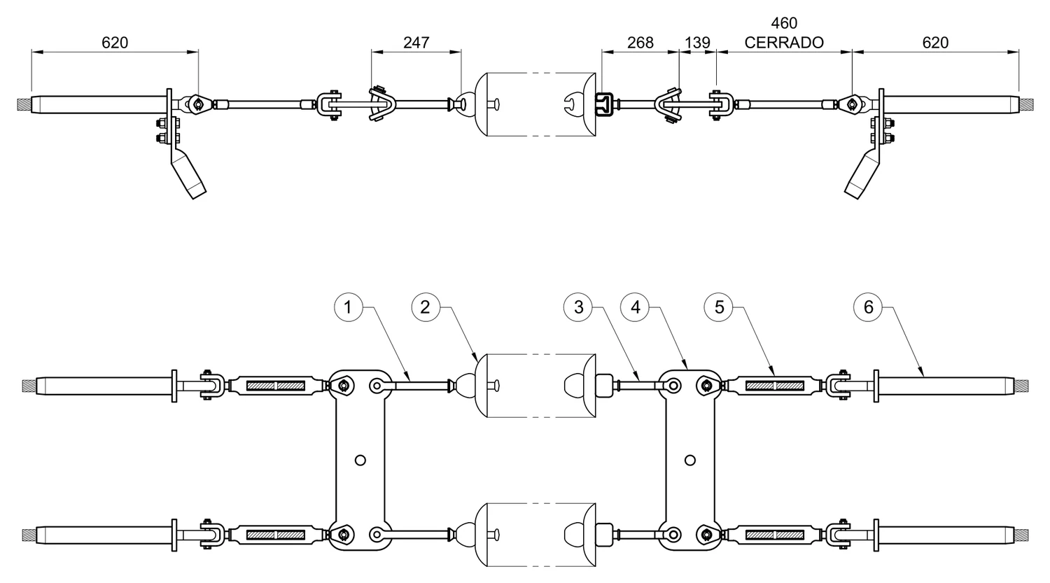 Plano 2D — Conjunto de tensión bajante TC 2 C/F 1113 ACSR/AS, 230-400 KV