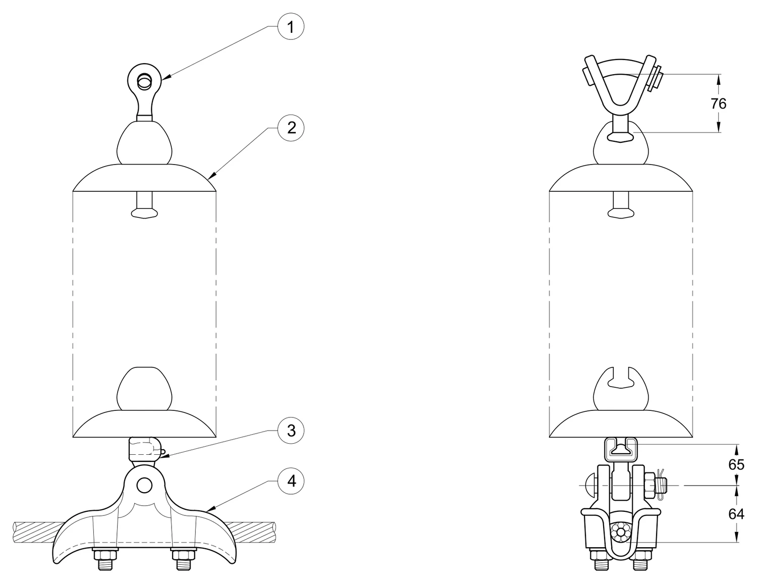 Plano 2D — Conjunto de suspensión vertical 1 C/F 500 MCM cobre, 115-230 KV