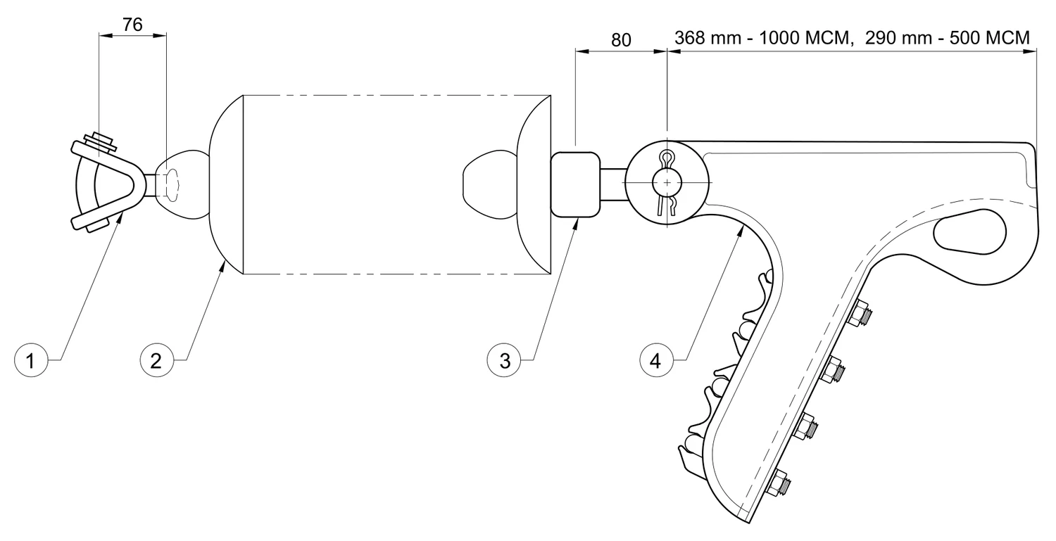 Plano 2D — Conjunto de tensión mecánica 1 C/F 500-1000 MCM, 115-230 KV