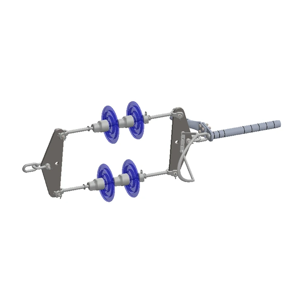 Conjunto de tensión 1 C/F con doble cadena de aisladores conductores 477, 795, 900, 1113 ACSR, 230 KV con raqueta equipotencial V