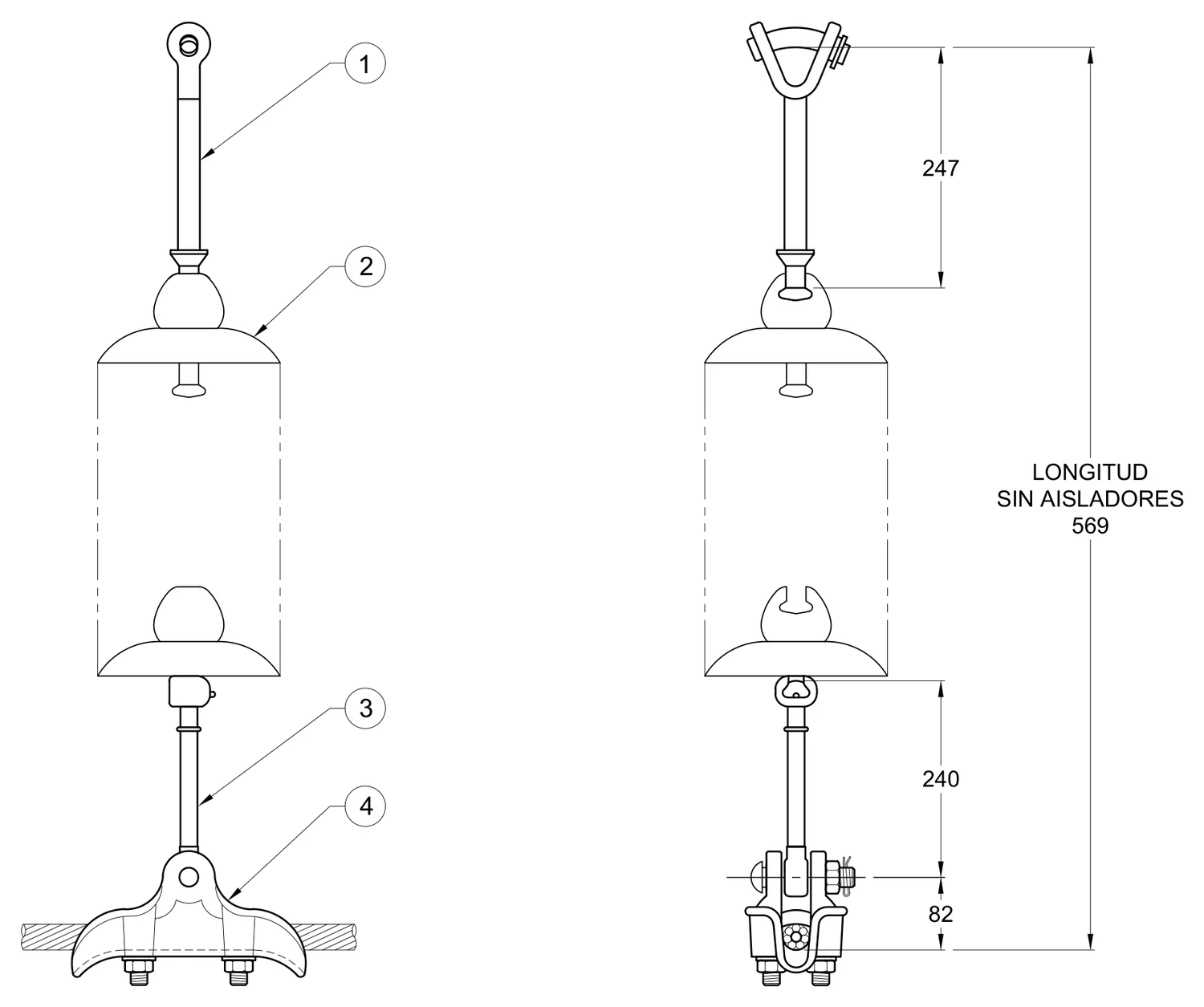 Plano 2D — Conjunto de suspensión vertical 1 C/F conductores 795, 1113 ACSR, 69-161 KV