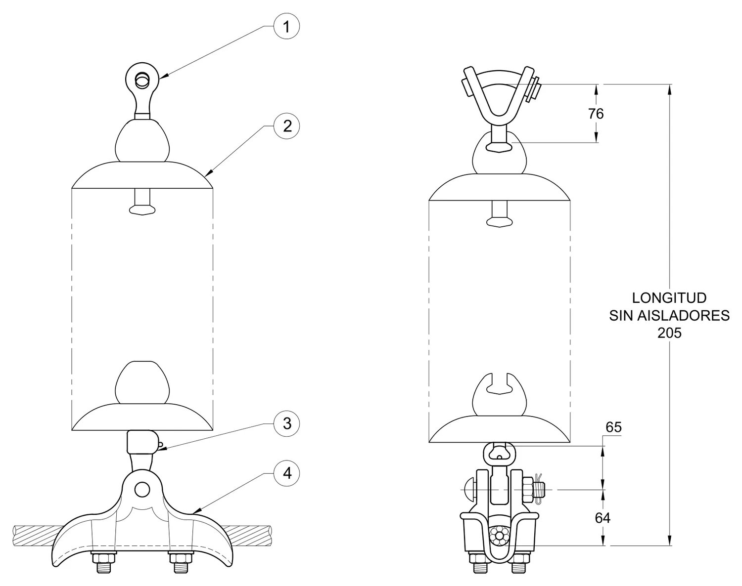 Plano 2D — Conjunto de suspensión vertical 1 C/F conductor 477 ACSR, 69-161 KV