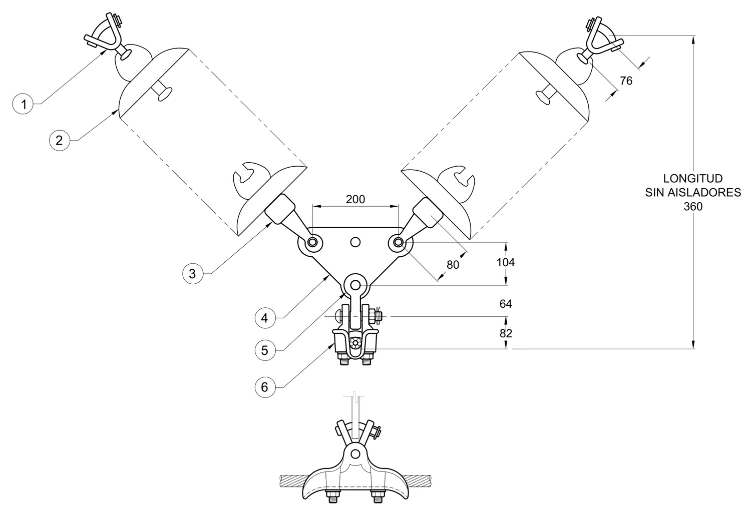 Plano 2D — Conjunto de suspensión en “V” 1 C/F conductores 795-1113 ACSR, 69-161 KV