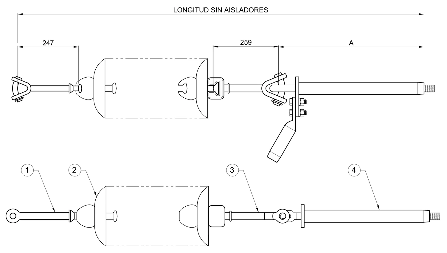 Plano 2D — Conjunto de tensión 1 C/F con una cadena de aisladores, conductores 477, 795, 900, 1113 ACSR, 69-161 KV