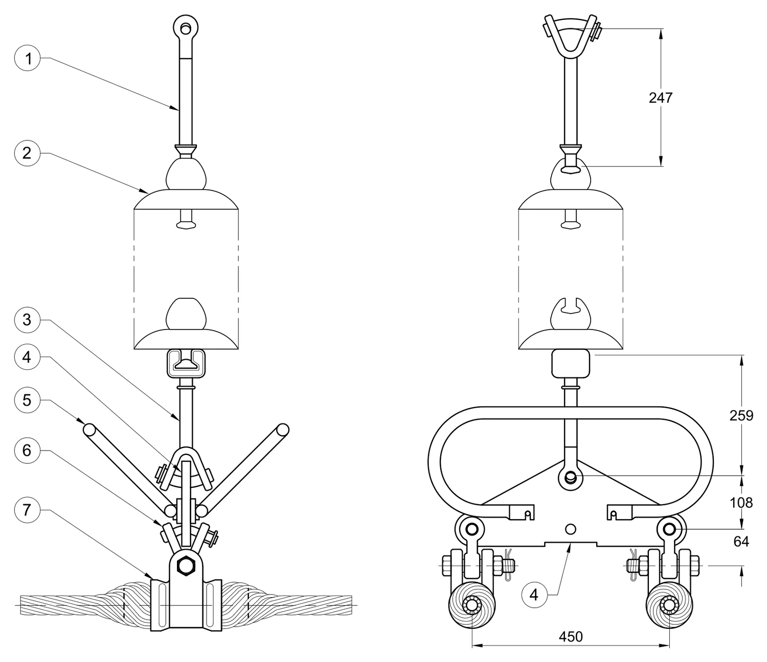 Plano 2D — Conjunto suspensión vertical 2 C/F 1113 ACSR 230-400 KV Grapa armada