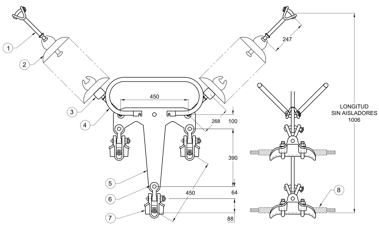 Plano 2D — Conjunto de suspensión en “V” 3 C/F 1113 ACSR, 400 KV