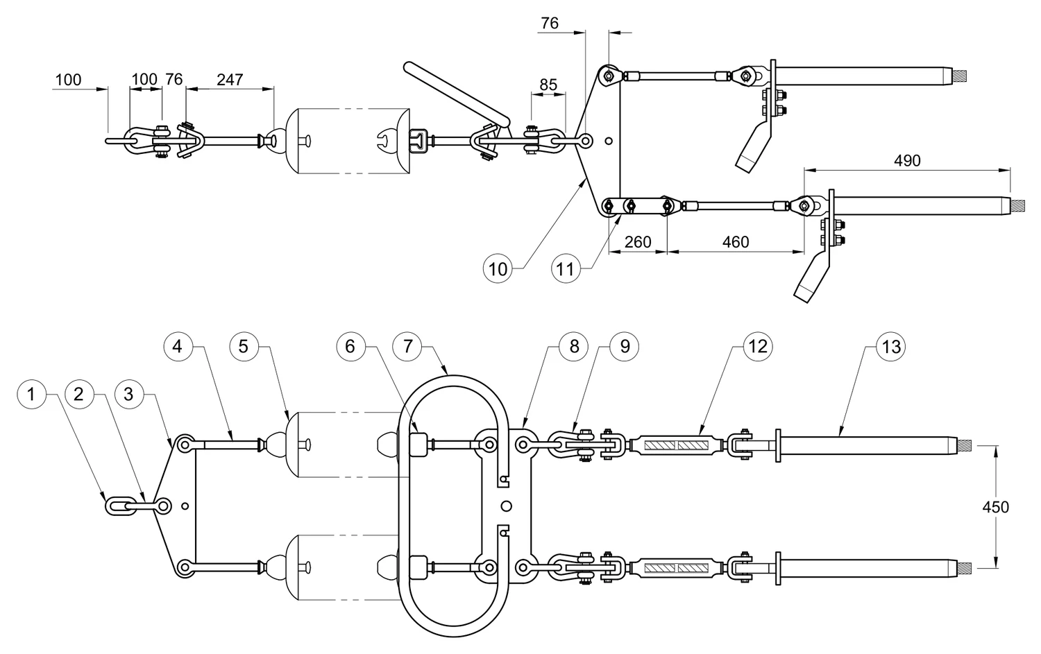 Plano 2D — Conjunto de tensión 4 C/F 477 ACSR/AS 400 KV