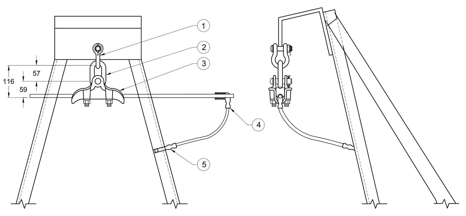 Plano 2D — Conjunto de suspensión para cable de guarda de 7#8, 5/16 y 3/8 (9.52-9.78 mm)