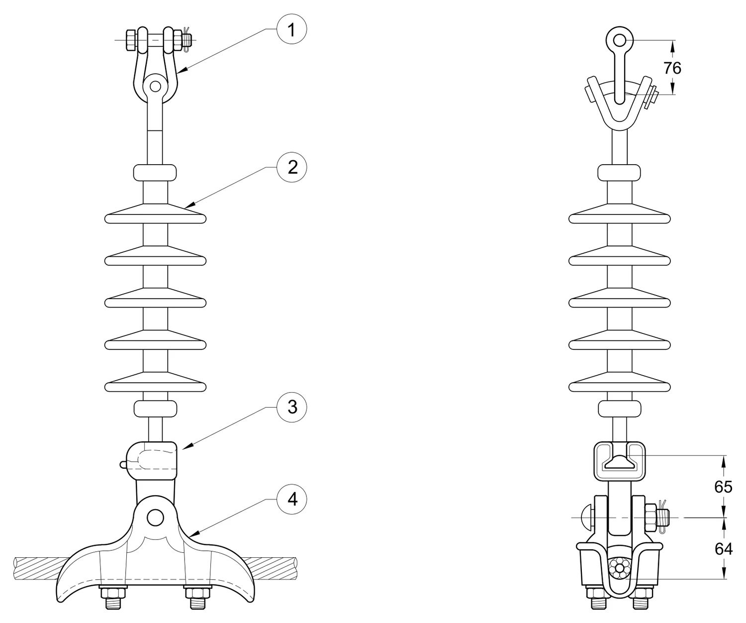 Plano 2D — Conjunto de suspensión 1 C/F con una cadena de aislamiento polimérico, conductor 795-1113 ACSR/AS 230KV