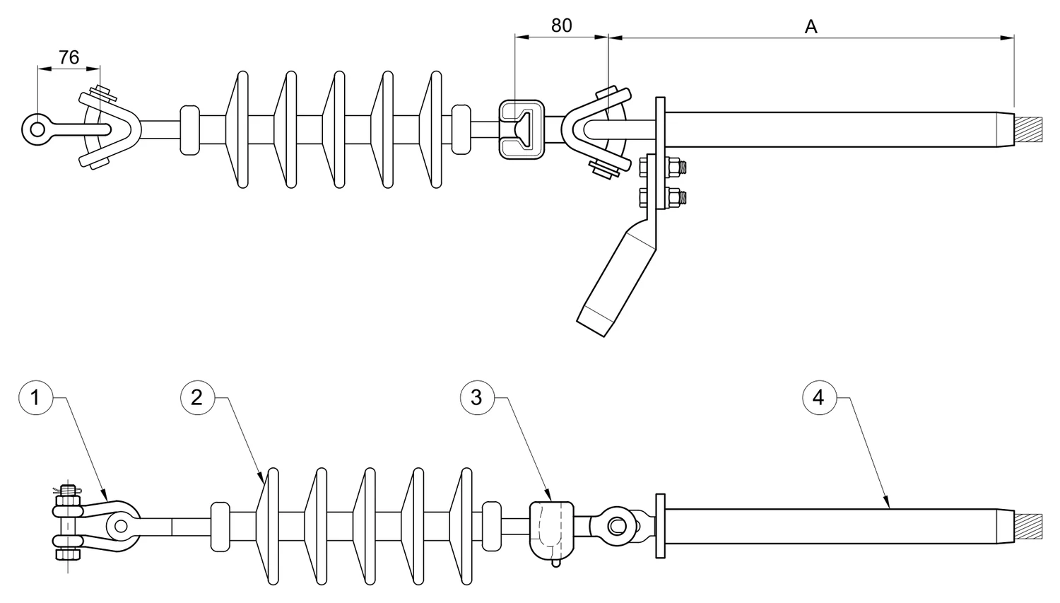 Plano 2D — Conjunto de tensión 1 C/F con aislamiento polimérico clase clase 52.5, conductores 477, 795, 900, 1113 ACSR/AS 230 KV