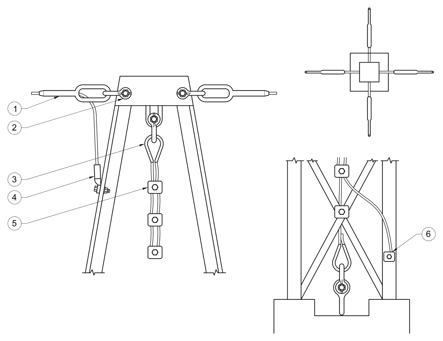 Plano 2D — Ensamble de tensión cable de guarda 3/8" - 7#8 (4 Hilos)