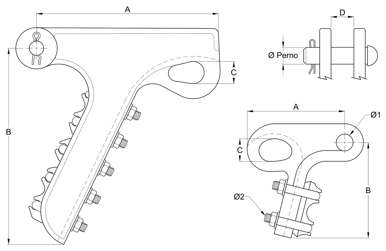 Plano 2D — Grapa tipo pistola