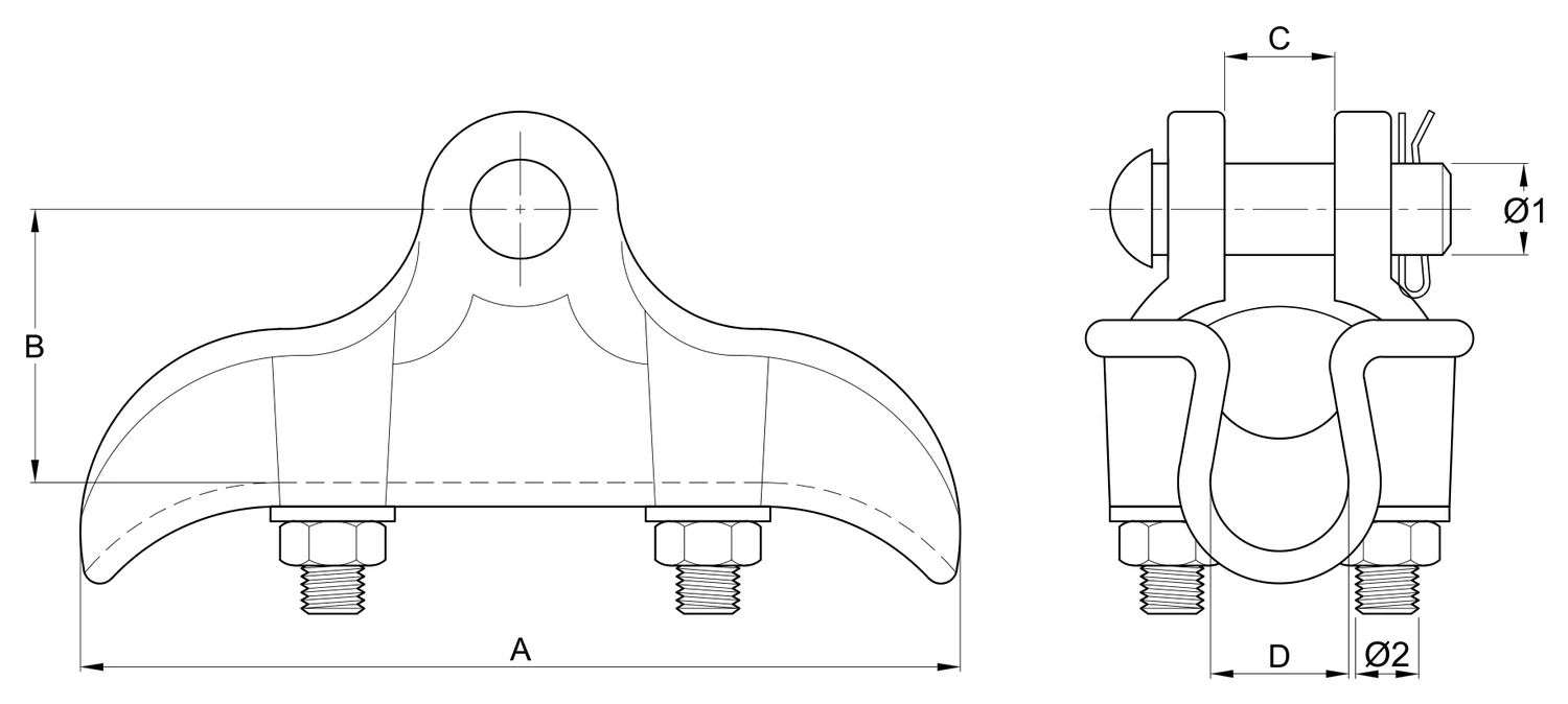 Plano 2D — Grapa tipo suspensión