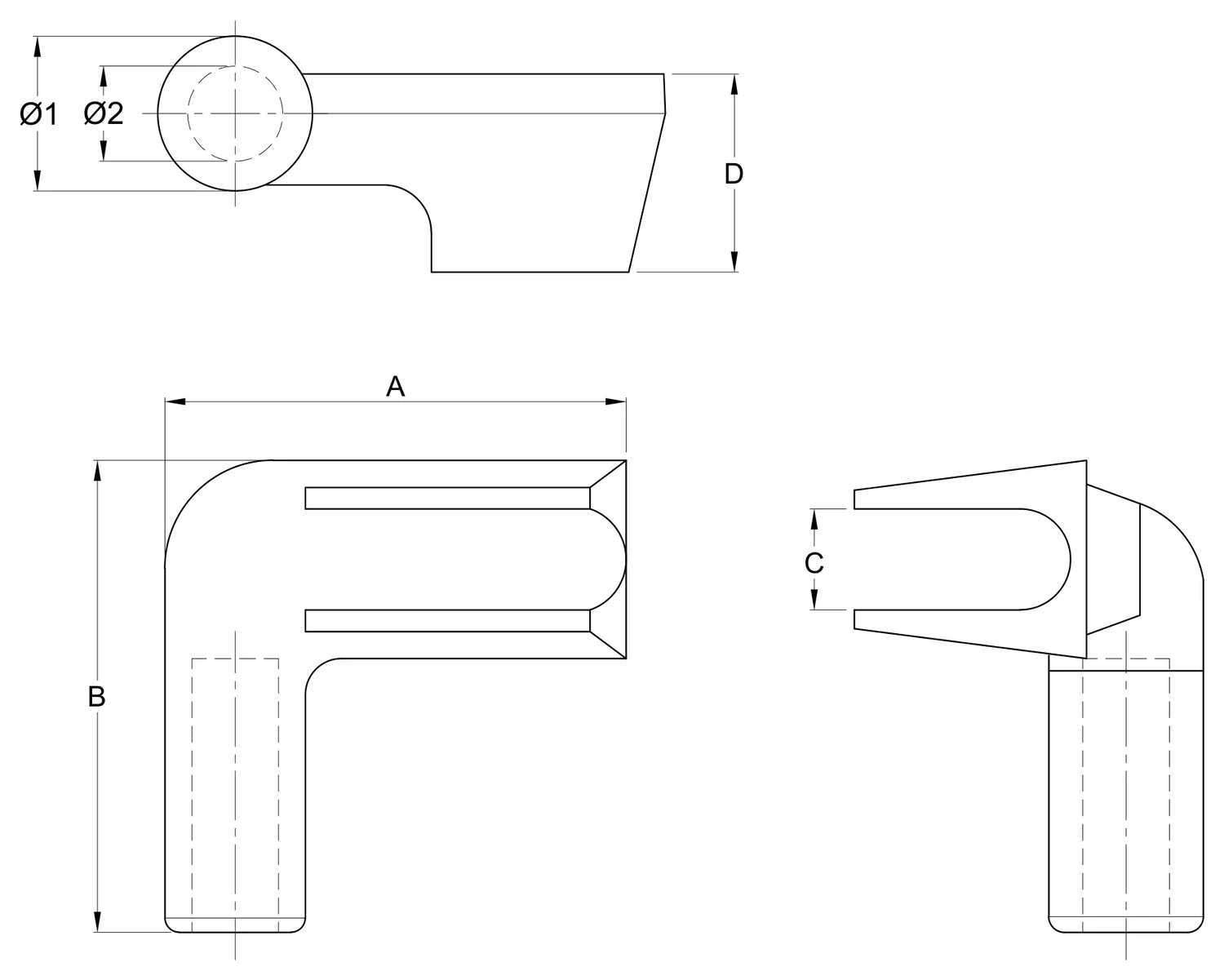 Plano 2D — Conector a compresión tipo "L"
